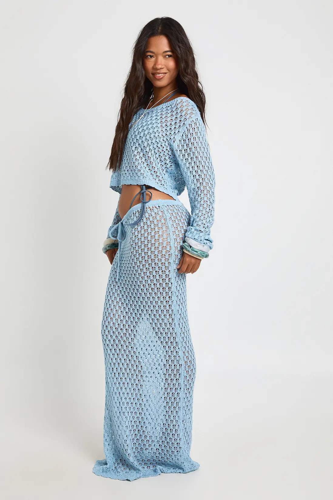 Blue Crochet Knit Beach Maxi Skirt | Boohoo | Boohoo.com (UK & IE)