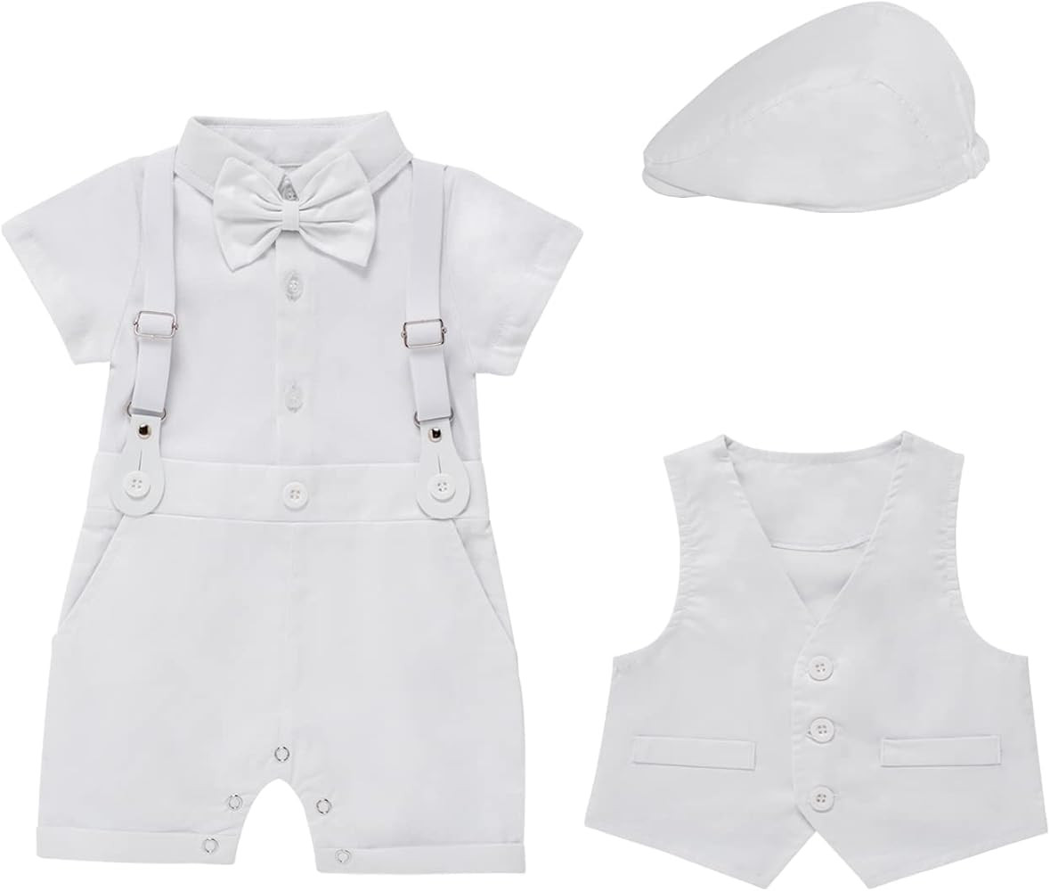Newborn Baptism Outfits Gentleman Bowtie Romper White Wedding Outfit Cake Smash Christening Jumps... | Amazon (US)