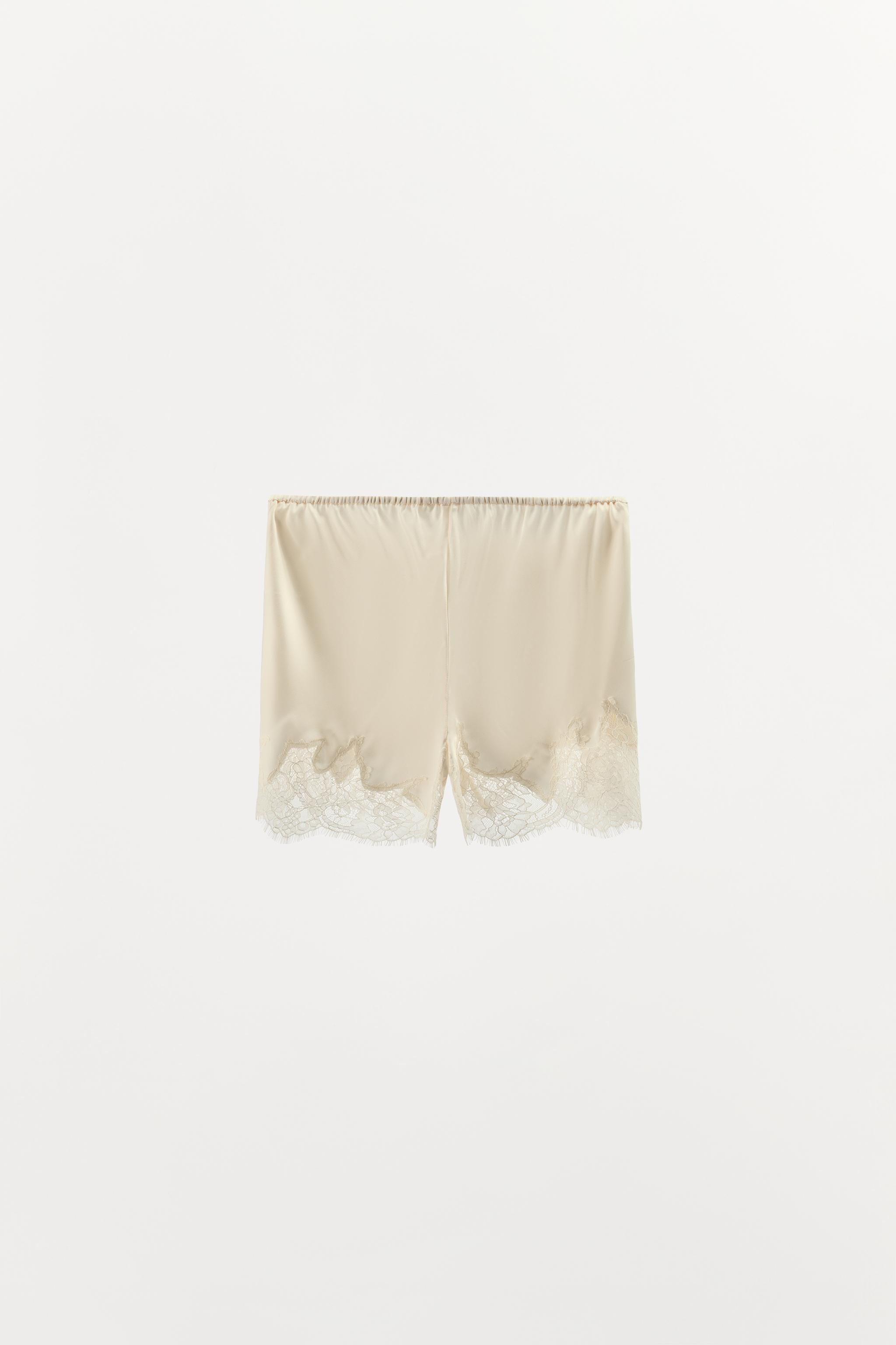 SATIN EFFECT LACE PAJAMA SHORTS | Zara US