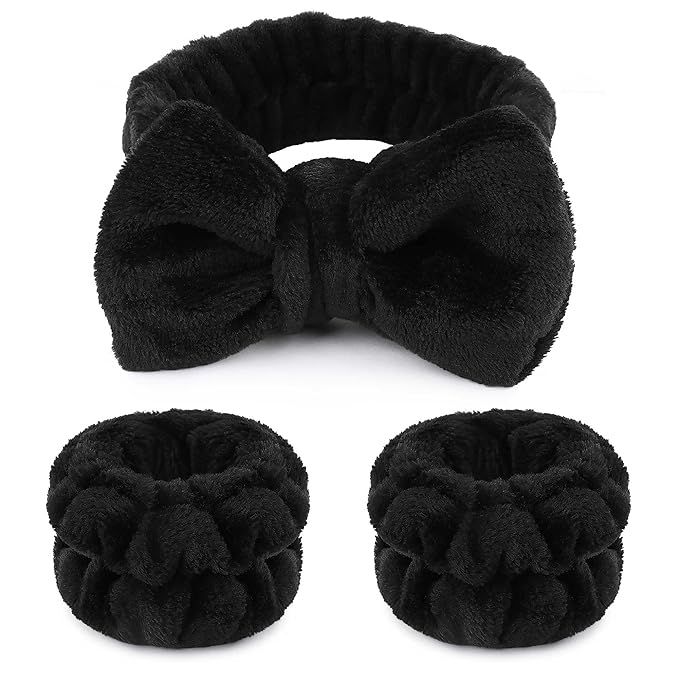 WSYUB Makeup Headbands, 1pcs Black Spa Headband Fluffy Bow Tie Headband Microfiber Face Headband,... | Amazon (US)