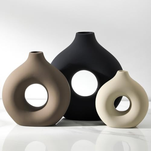 Vanselia Ceramic Vase Home Table Decor - Flower Vases Set of 3 Small Living Room Centerpiece Decorations for Shelf Bedroom Office Kitchen Dining Desk Modern Aesthetic Farmhouse Decorative (Classic) | Amazon (US)