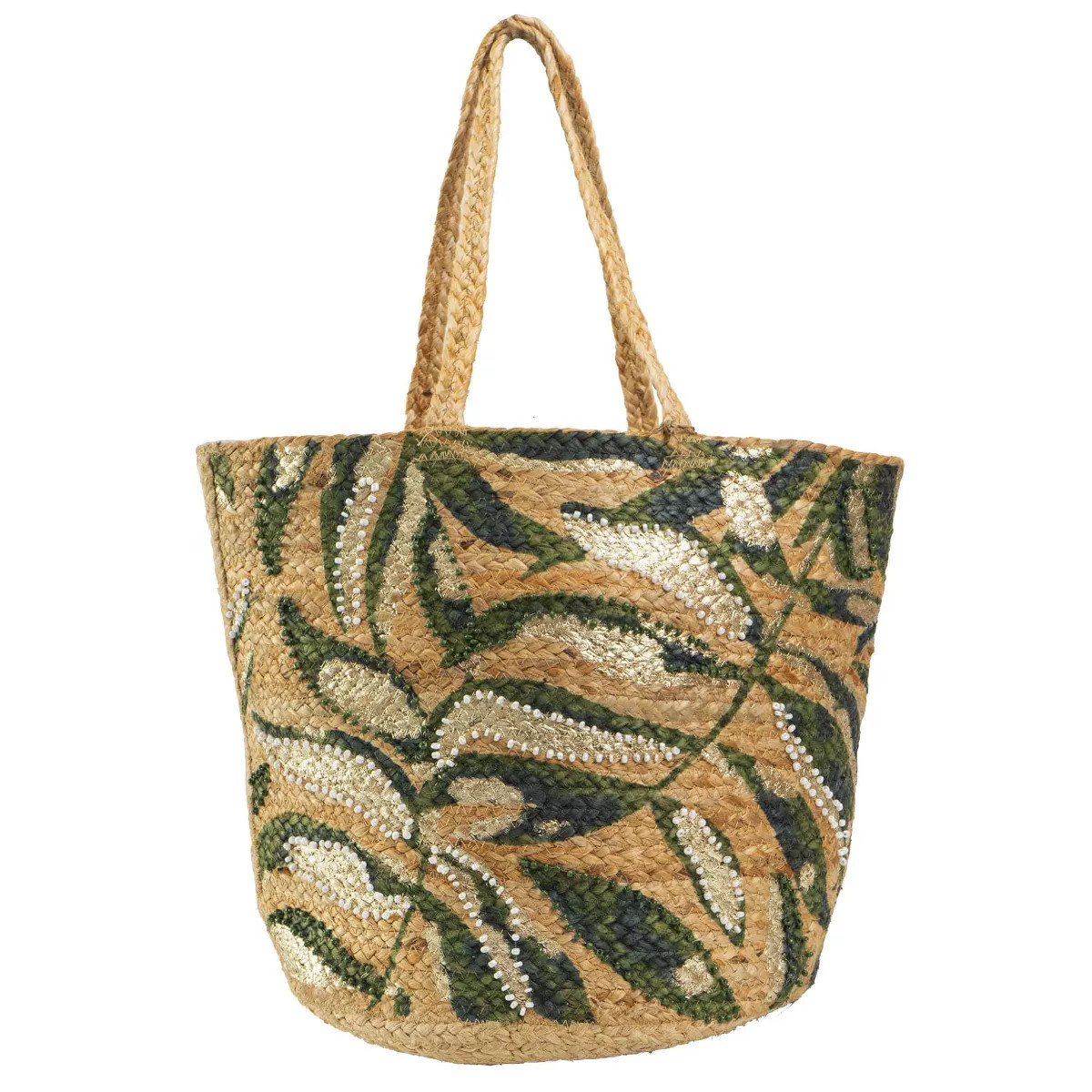 Magid Beaded Palm Print Natural Straw Jute Tote Natural | Target