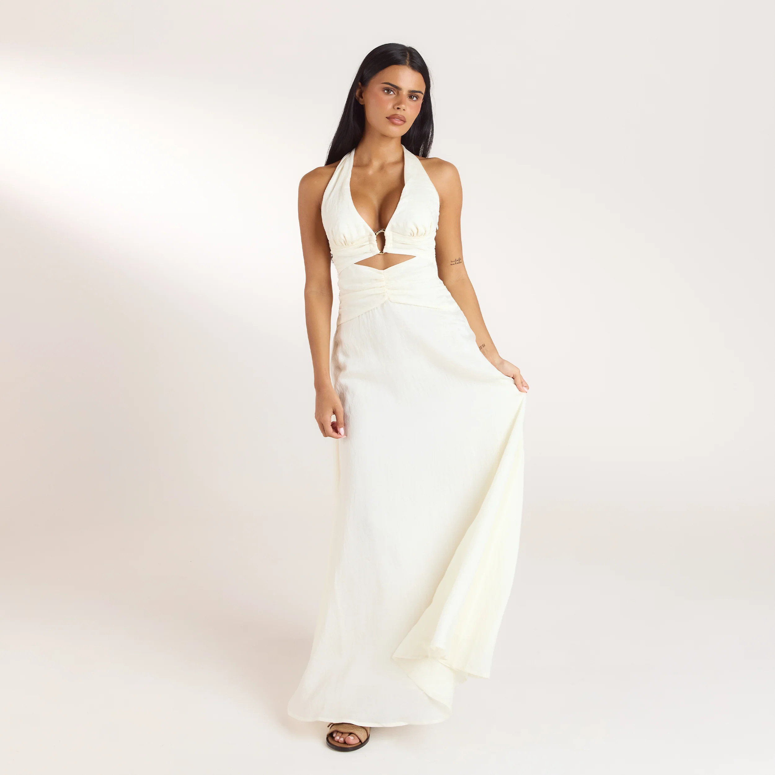 Ruched Tencel Maxi Dress - Cream | Lounge (UK)