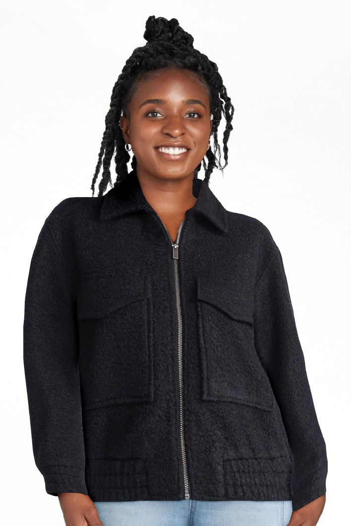 Time and Tru Women's Boucle Zip Bomber Jacket, Midweight, Sizes XS-XXXL | Walmart (US)