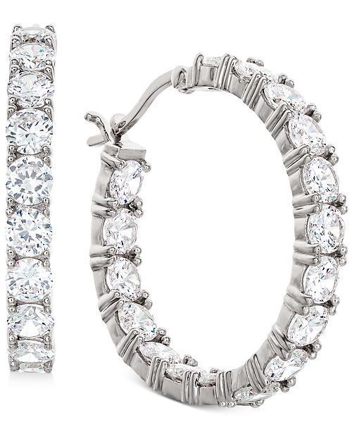 Cubic Zirconia In & Out Hoop Earrings in Sterling Silver, 1.17" | Macys (US)