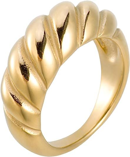 Aurelia Mae 18K Gold Plated Croissant Dome Ring Wide Stacking Ring Chunky Gold Rings | Amazon (US)
