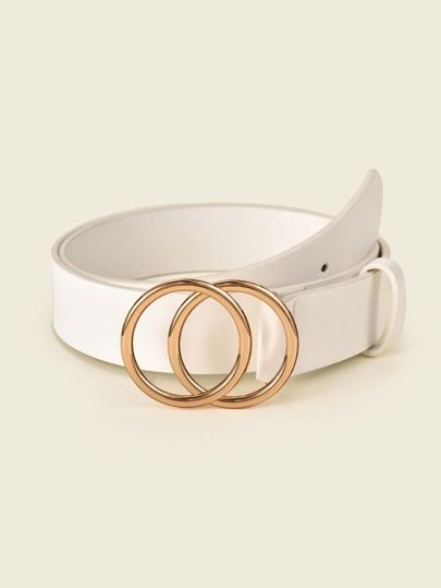 SHEIN BASICS Dual O-Ring Buckle Faux Leather Belt | SHEIN