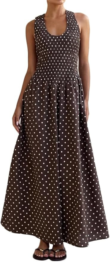Womens Casual Boho Maxi Tank Sun Dress Summer Smocked Beach Vacation Wedding Guest Long Flowy Sun... | Amazon (US)