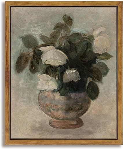 InSimSea Framed Canvas Prints Wall Art Home Eclectic Decor, Roses in Vase Classical Oil Paintings... | Amazon (US)