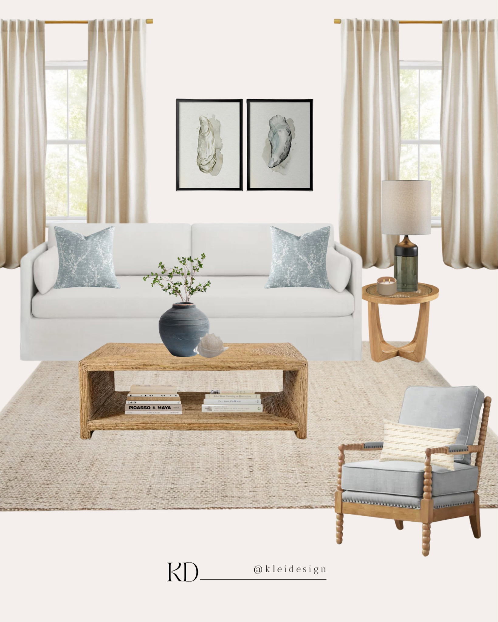 Loving this coastal vibe for a beach front property! The blue tones are minimal but add a cozy feel to the space. 
#livingroomfurniture #coastal #coastaldecor #beachproperty #beachhomedesign

#LTKhome #LTKSeasonal #LTKtravel