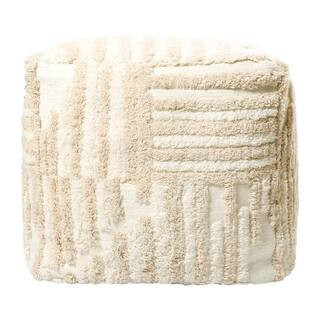 Amelia Beige Cotton Square Cube Small Under 22 in. Ottoman | The Home Depot