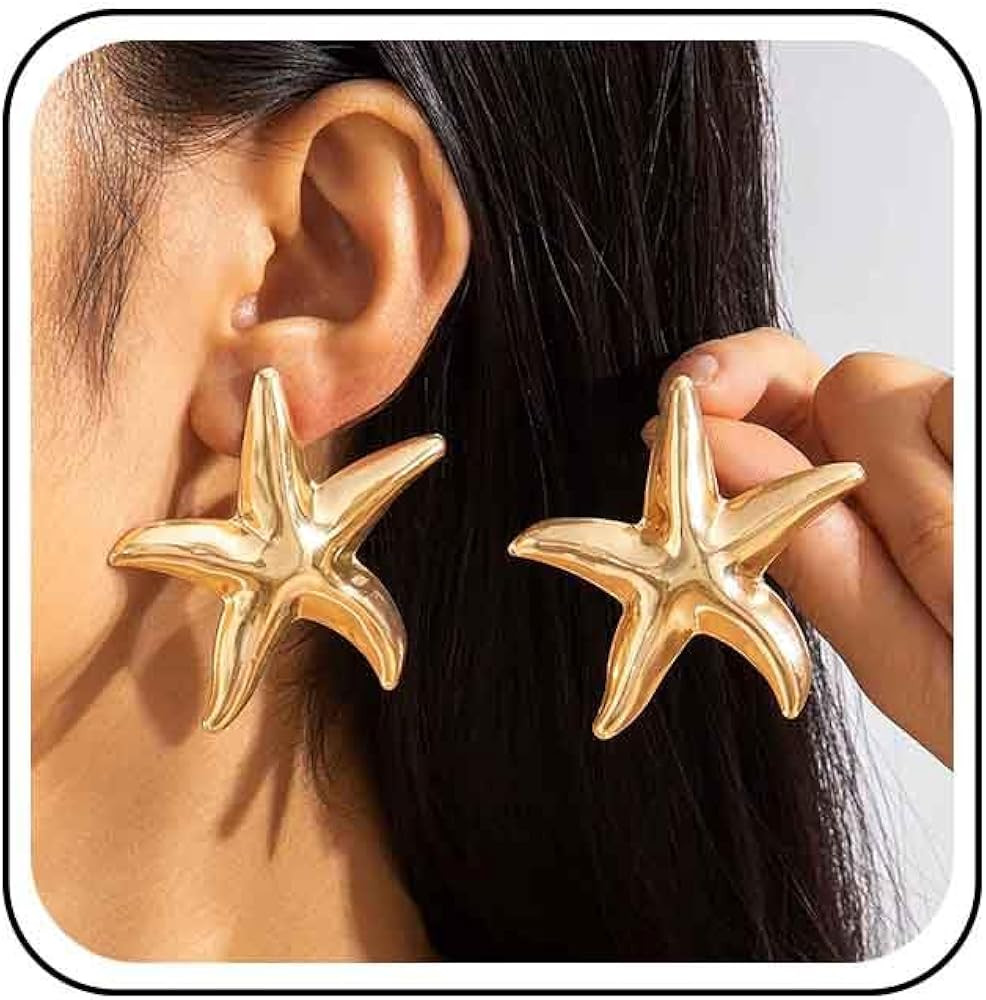 Boho Exaggerate Starfish Earrings Gold Starfish Stud Earrings Large Star Dangle Earrings Metal Bi... | Amazon (US)