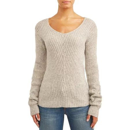 Sofia Jeans V-Neck Confetti Ribbed Sweater Women's | Walmart (US)