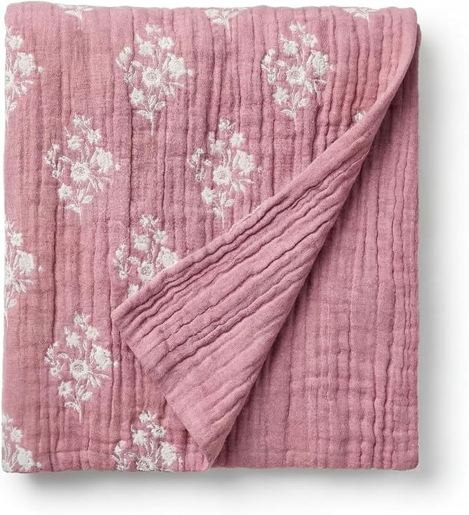 Frienda Floral Block Print Jacquard Throw Blankets 100% Cotton Muslin Blankets Breathable Soft 47... | Amazon (US)
