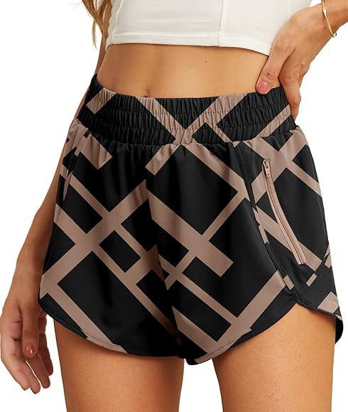 PrinStory Women's Running Shorts Summer High Waisted Quick Dry Athletic Work Out Gym Zipper Pocke... | Amazon (US)