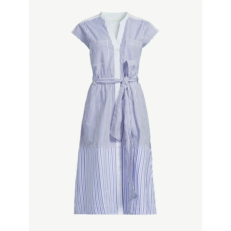 Free Assembly Women's Belted Midi Shirt Dress with Short Sleeves, Sizes XS-XXXL | Walmart (US)