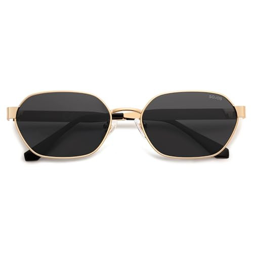 SOJOS Trendy Polarized Hexagon Sunglasses for Women Men, UV400 Retro Rectangle Shades SJ1238, Gold/Grey | Amazon (US)