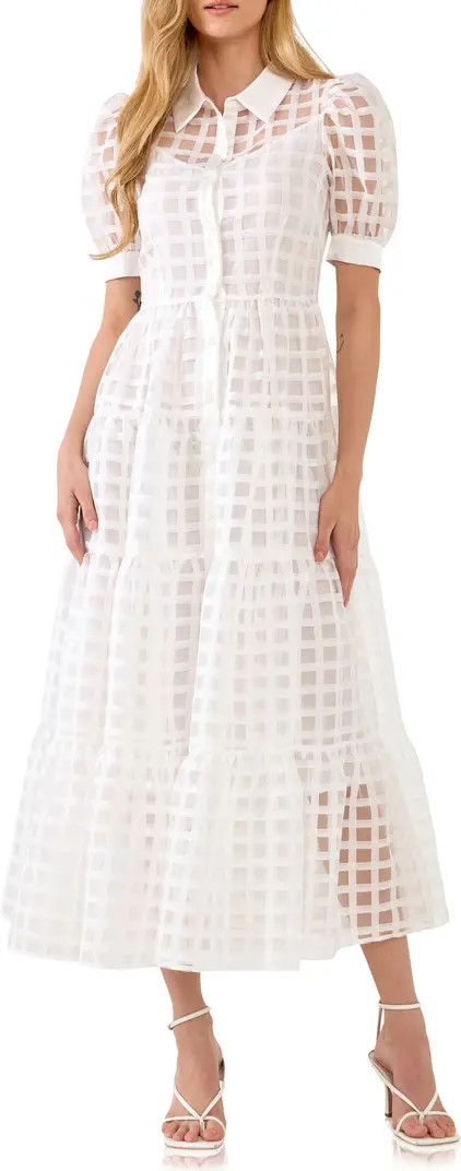 English Factory Grid Pattern Tiered Midi Shirtdress | Nordstrom | Nordstrom