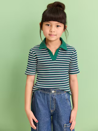 Short-Sleeve Fitted Collared Top for Girls | Old Navy (US)