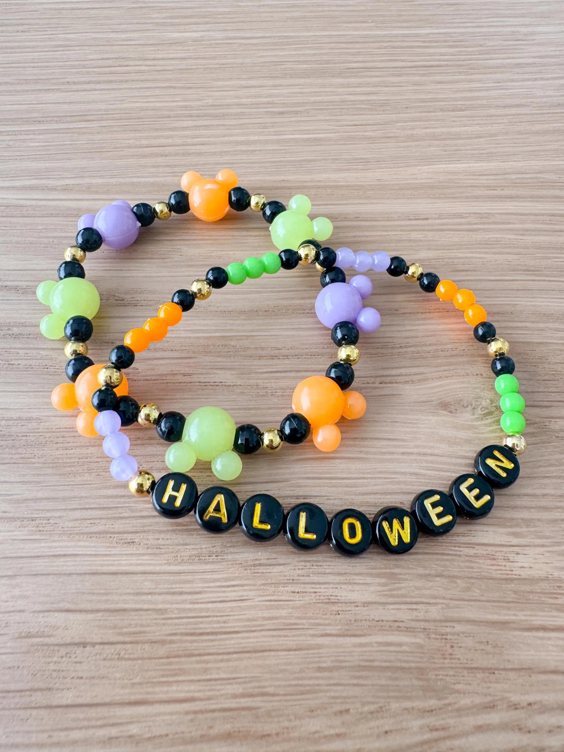 Halloween Mouse Inspired Beaded Bracelet Stack, Gold Bead Name Jewelry | Etsy (Global)