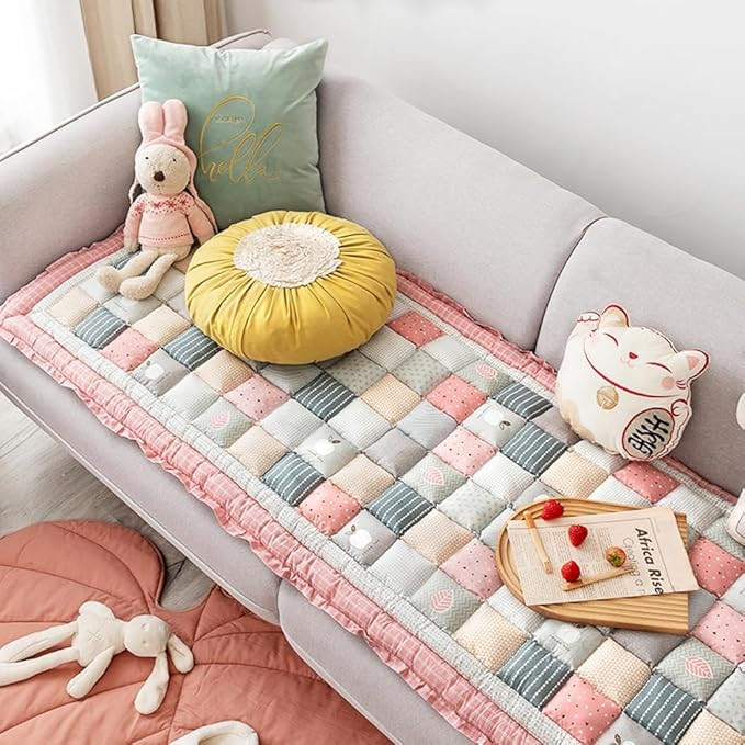 vctops Cotton Quilted Thick Sofa Cover Boho Handmade Patchwork Couch Cover Floral Print Floor Mat... | Amazon (US)