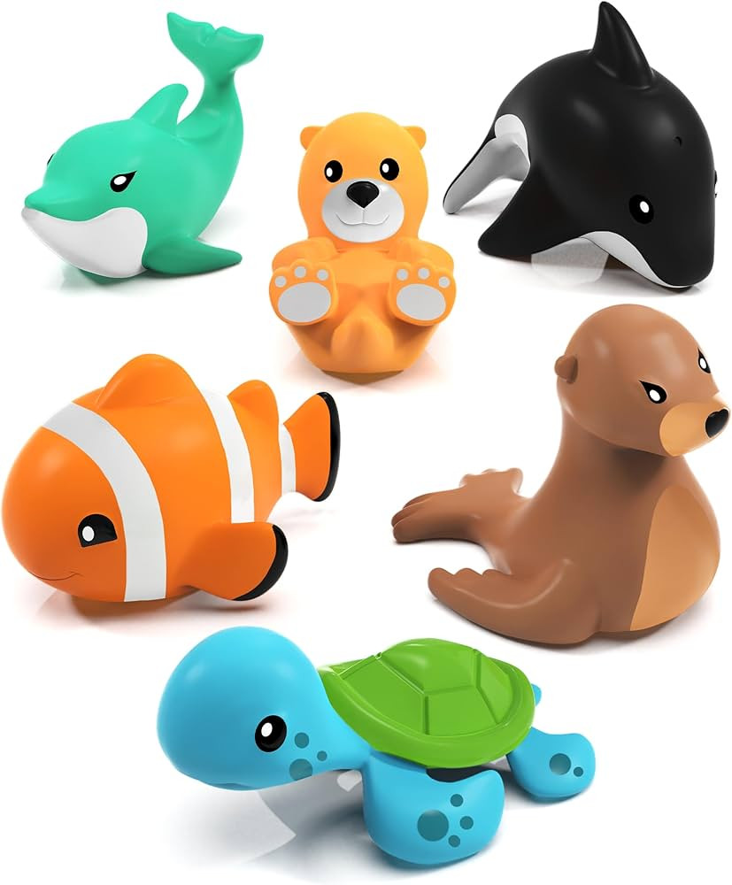 Tub Works® Marine™ Mold Free Bath Toys, 6 Pack | Sealed, No Hole Bath Toys Design Keeps Moistu... | Amazon (US)