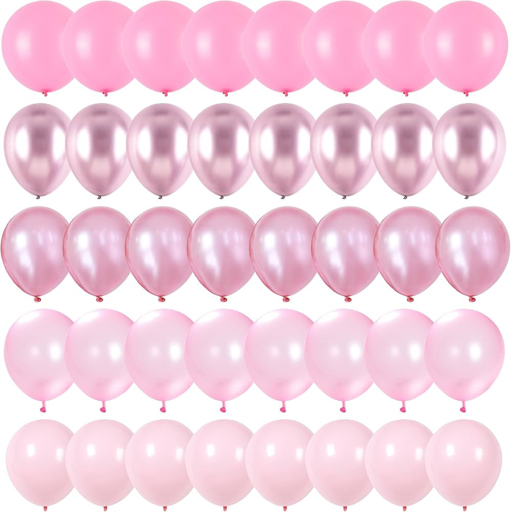 Pink Balloons Set, 60 Packs 12 Inch Metallic Chrome Pink Pearl Pink Macaron Pink Light Pink Diffe... | Amazon (US)