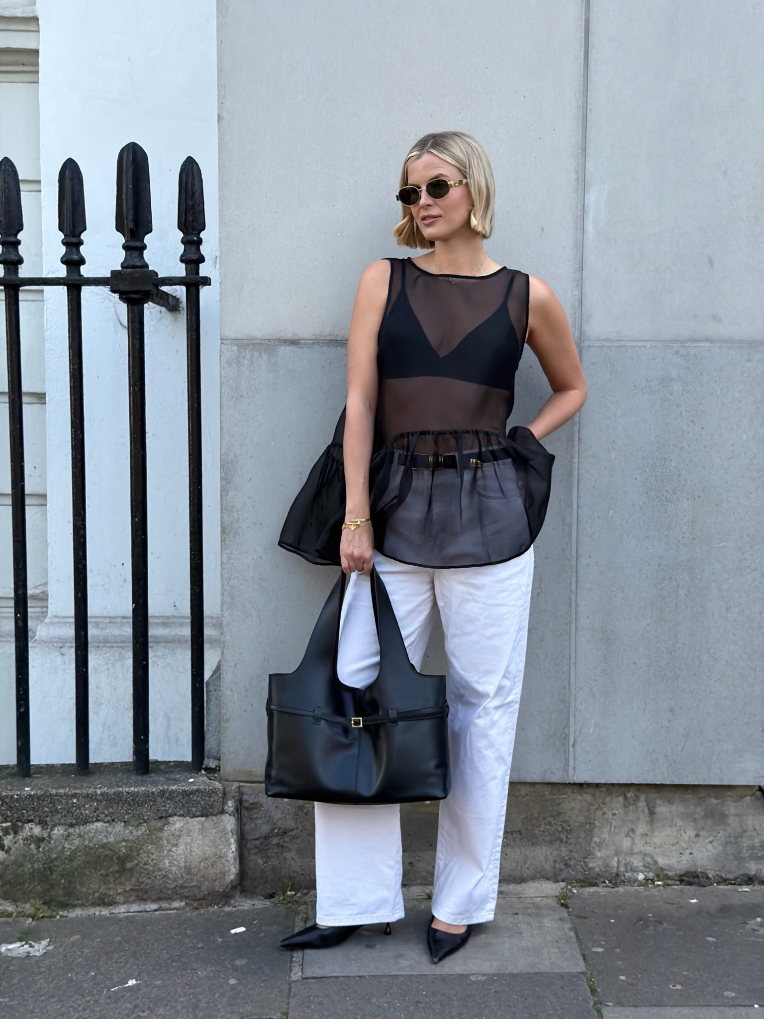 How cool is this top! Will look amazing over a slip dress too.

Size 10 top
Size FR36 jeans (run big)
Belt size small 
Shoes true to size 

#LTKsummer #LTKstyletip #LTKspring