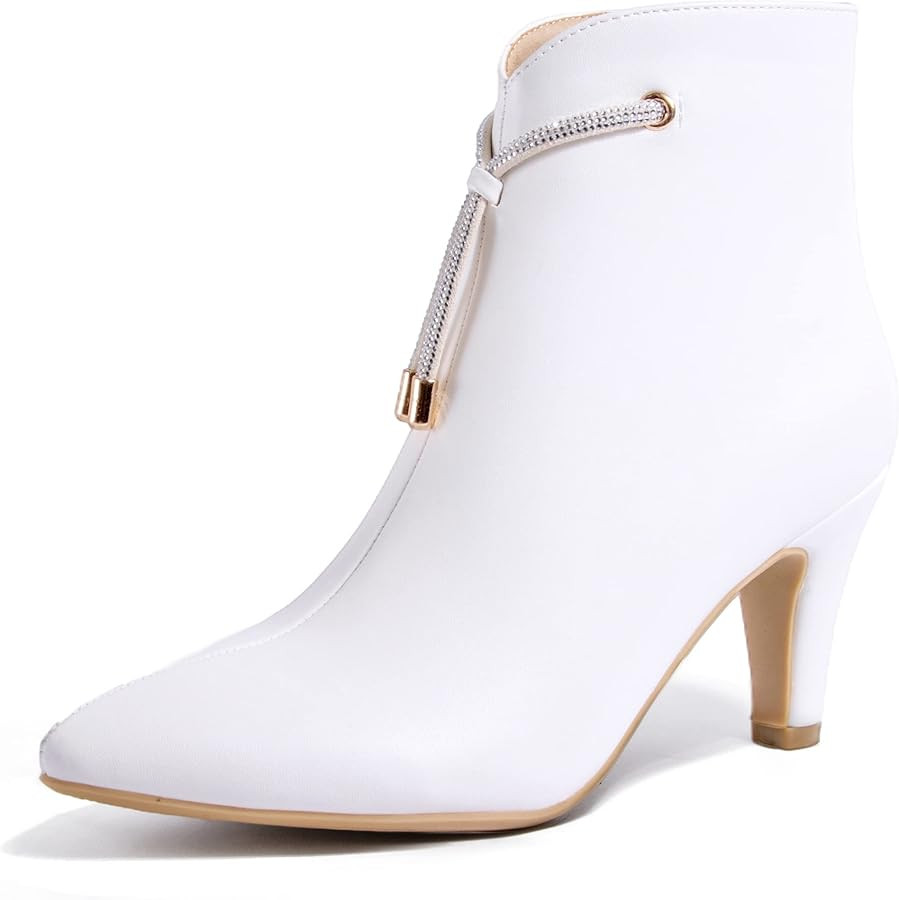 IDIFU Women's CLARA-Z Pointed Toe High Heel Ankle Booties Zipper Buckle Strap Short Boots | Amazon (US)