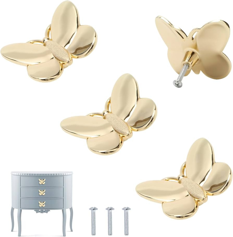 Gold Butterfly Cabinet Knobs Kitchen Hardware for Cabinets Cute Animal Dresser Knobs Furniture Cu... | Amazon (US)