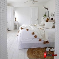 Throw Blanket, Moroccan Pompom Handmade Cotton Blanket Bedding | Etsy (US)