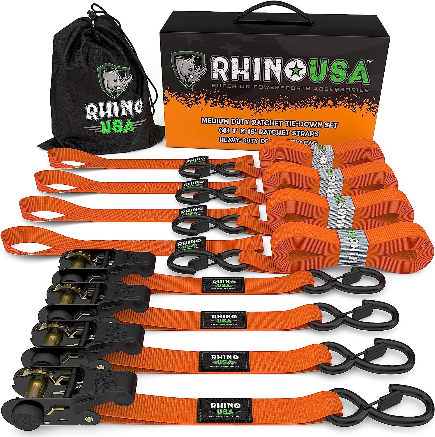 RHINO USA Ratchet Tie Down Straps (4PK) - 1,823lb Guaranteed Max Break Strength, Includes (4) Pre... | Amazon (US)