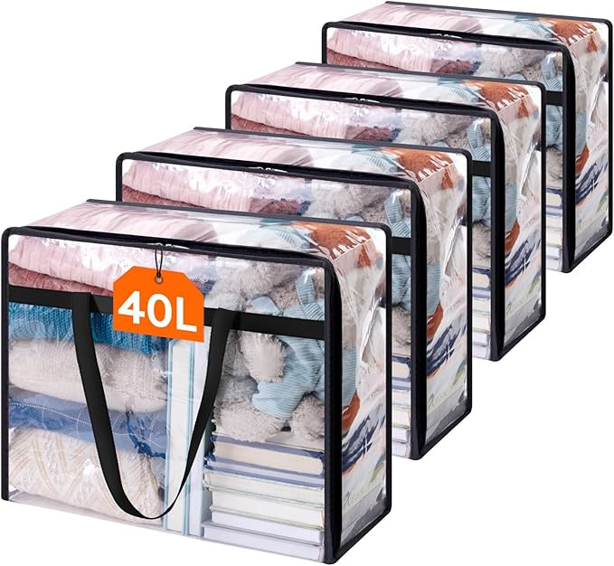 Lifewit 4 Pack Clear Clothes Storage Bags, 40L Plastic Blanket Storage Bag, Vinyl Foldable Moving... | Amazon (US)