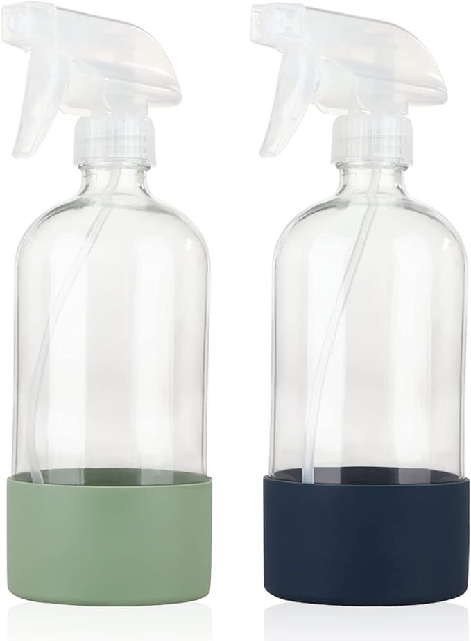 HOMBYS Empty Clear Glass Spray Bottles with Silicone Sleeve Protection - Refillable 16 oz Contain... | Amazon (US)