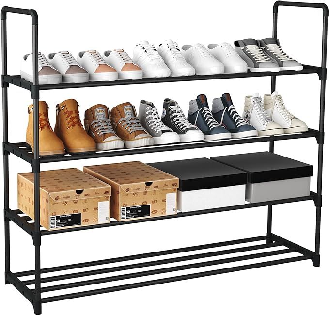 HOMEFORT 4-Tier Shoe Rack, Metal Shoe Tower,20 Pairs Shoe Storage Shelf, Entryway Stackable Shoes... | Amazon (US)