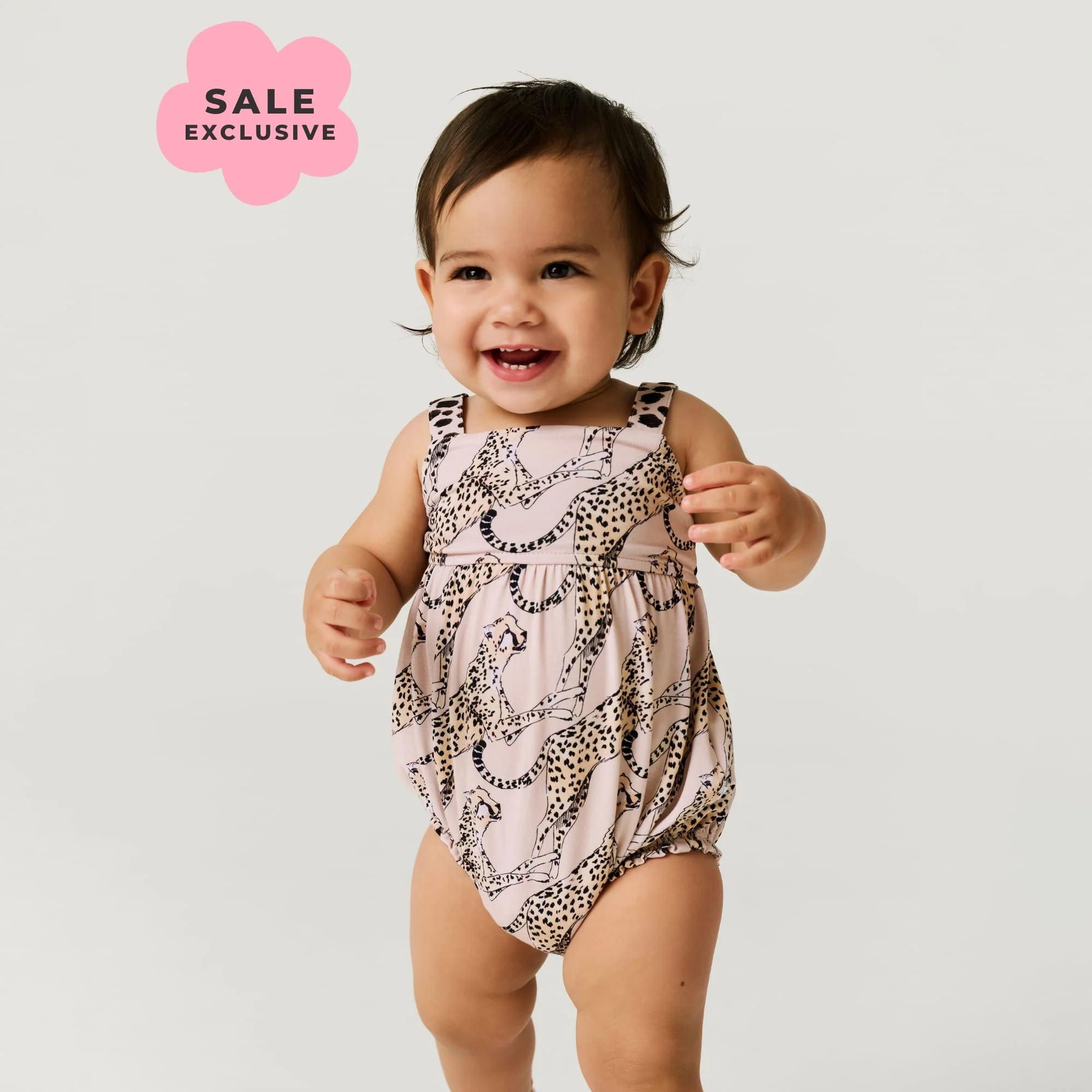 Leopard Brown Daywear Lucinda Tie Back Bubble Romper | Posh Peanut® | Posh Peanut
