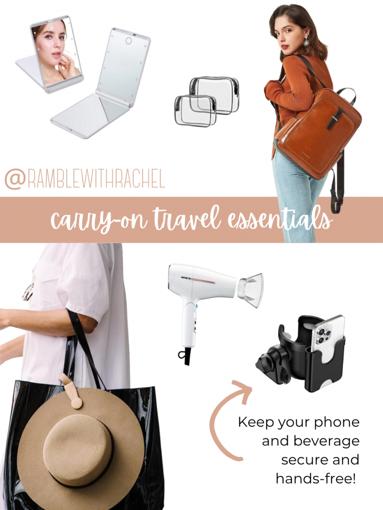 Carry-on travel essentials! One of my biggest challenges while traveling is having everything easily accessible while being hands-free. The drink and phone holder and hat holder make it so easy! 

#LTKSeasonal #LTKunder50 #LTKtravel