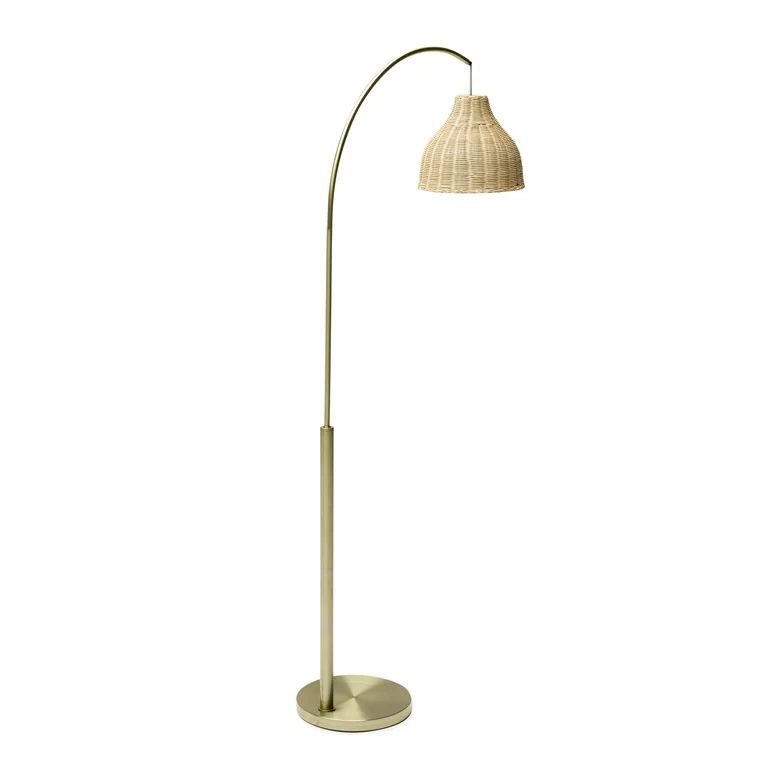 Antique Brass Color Arch Floor Lamp with Rattan Shade by Drew Barrymore Flower Home | Walmart (US)