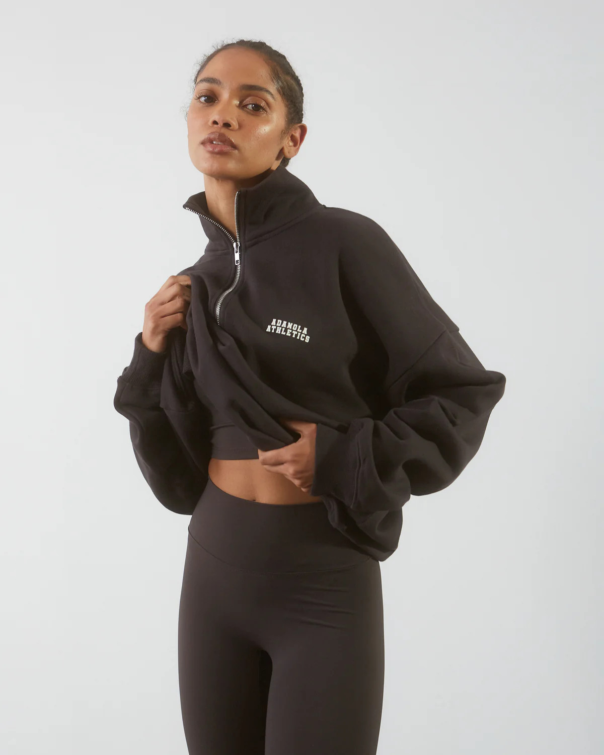 Oversized Funnel Neck Zip Sweatshirt - Coffee Bean | Adanola UK