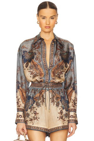 Zimmermann Ascension Manstyle Shirt in Blue & Cream Indienne Floral from Revolve.com | Revolve Clothing (Global)
