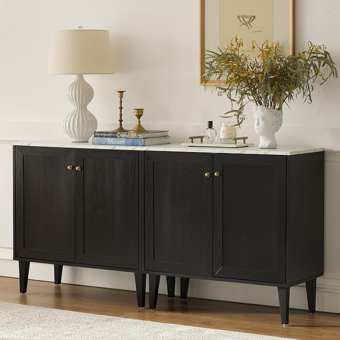 Storage Cabinets Set of 2 Credenza Buffets Adjustable Shelf WoodenTable Console Coffee Bar Sidebo... | Amazon (US)