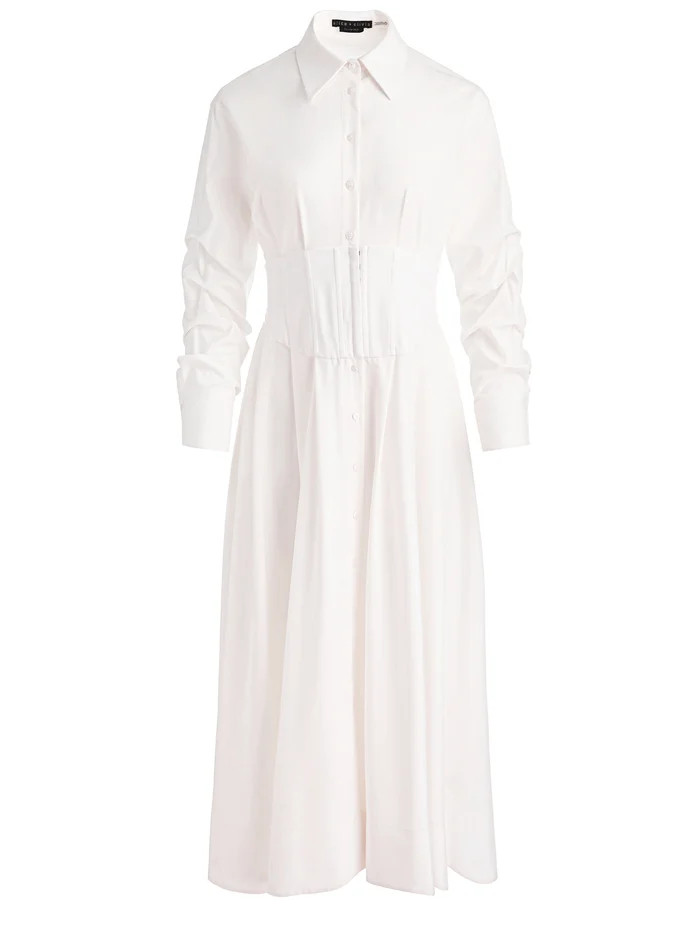 EDIE CORSET BUTTON DOWN MIDI DRESS | Alice + Olivia