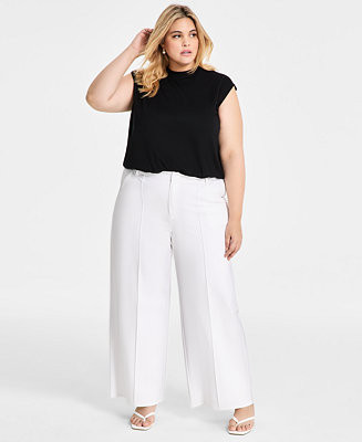 Trendy Plus Size High-Rise Wide-Leg Ponté-Knit Pants | Macy's