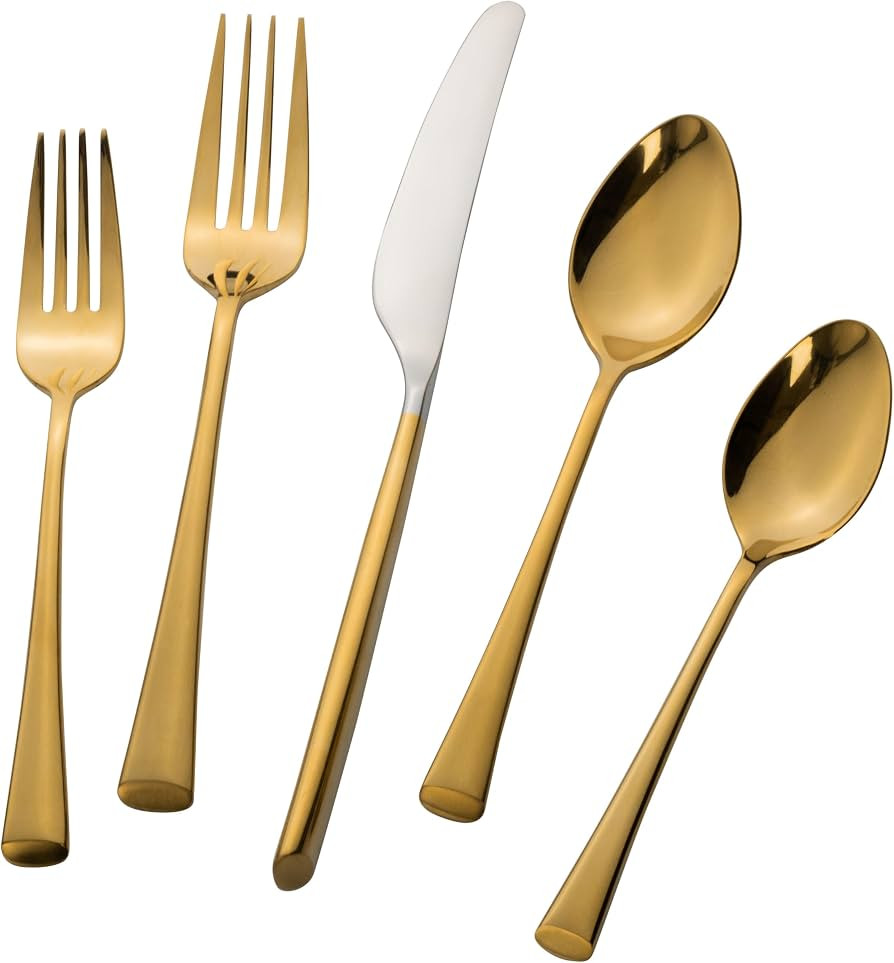 Alata Bailey Gold 20-Piece Forged Stainless Steel Flatware Set Cutlery Set,Service for 4,Silver F... | Amazon (US)