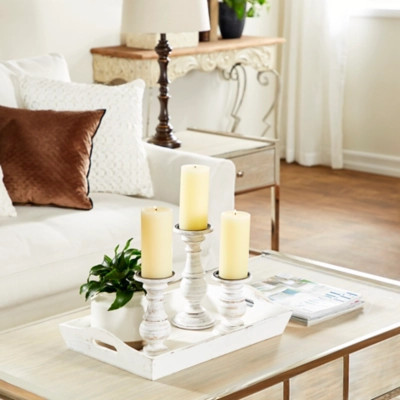Bayberry Lane Distressed Finish Candle Holder Set of 3, White | Ashley Homestore