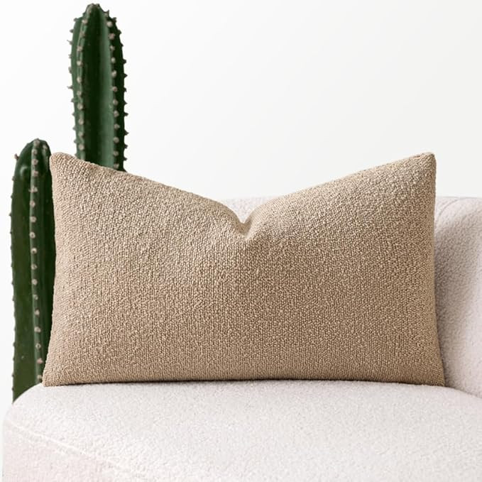 MIULEE Textured Boucle Throw Pillow Cover Khaki Accent Solid Lumbar Pillow Case Decorative Soft P... | Amazon (US)