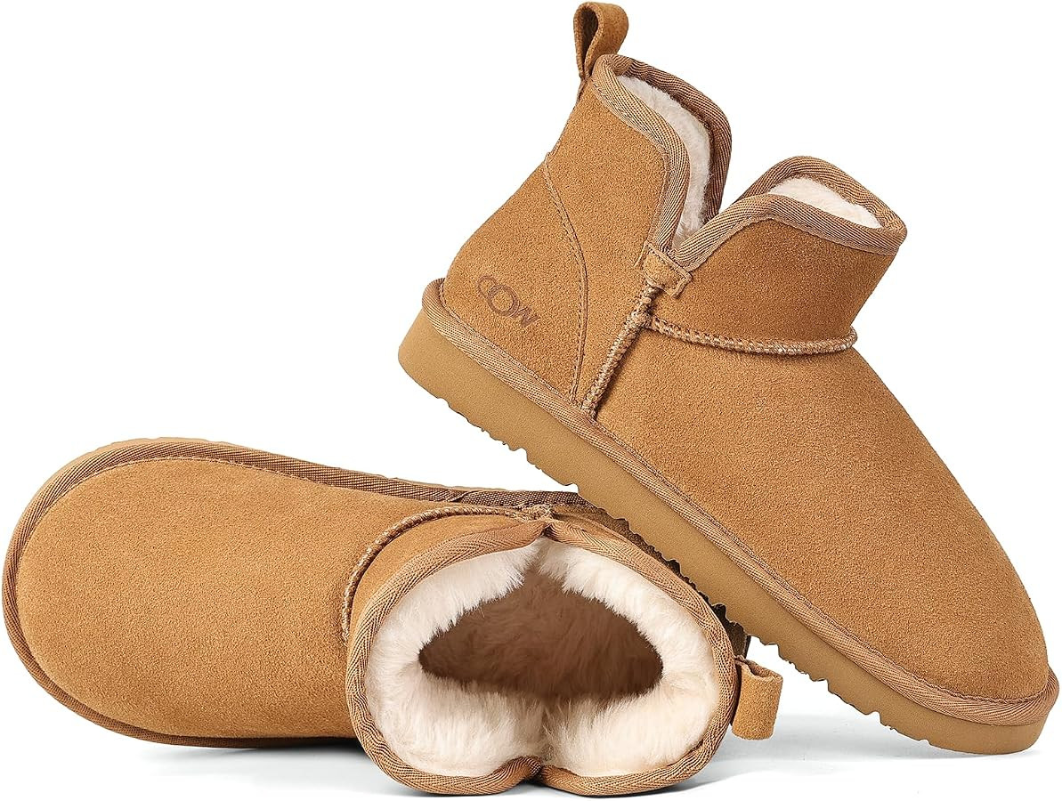 OOW Boots for Women 100% Genuine Suede Ankle Winter Snow Slip On Short | Amazon (US)