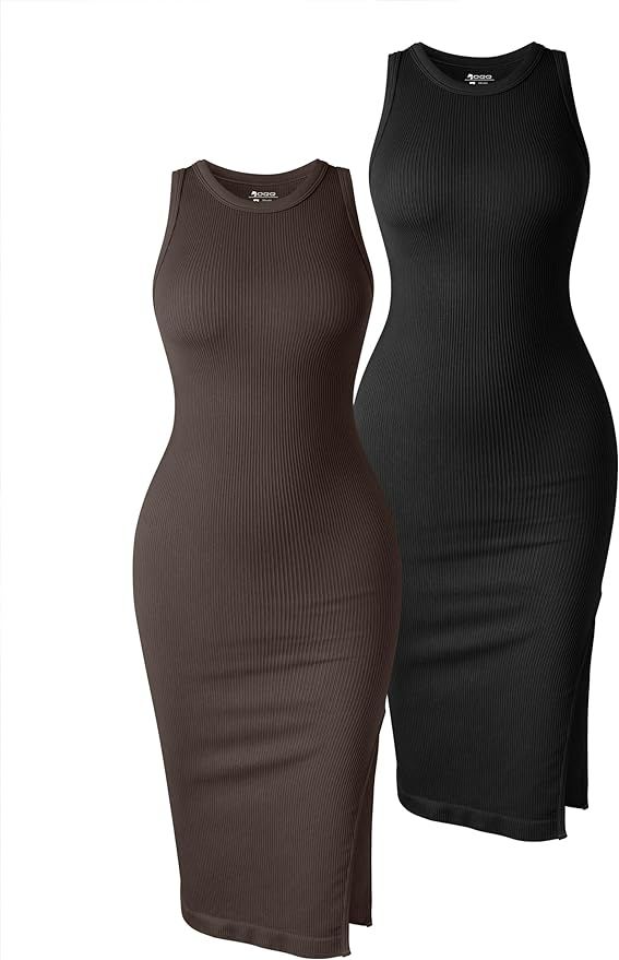 OQQ Women's 2 Piece Dress Sexy Ribbed Halter Neck Fashion Split Tank Tops Dresses | Amazon (US)