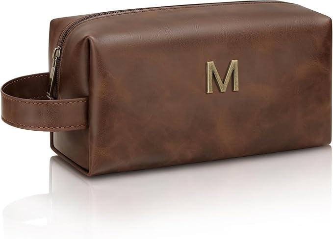 Men’s Father's Day Personalized Gift Initial Travel Toiletry bag for Him PU Leather Waterproof ... | Amazon (US)