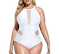 Daci Plus Size One Piece Swimsuit for Women High Neck Plunge Mesh Cut Out Bathing Suits | Amazon (US)